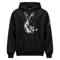 A black pullover hoodie with a white distressed graphic of a rabbit and the text 'CTRL+/-' on the front, shown against a transparent background.