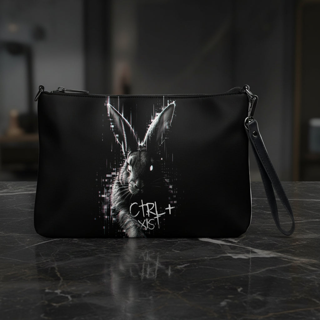 CTRL EXIST Glitch White Rabbit Crossbody Bag | All-Over Print Streetwear Bag