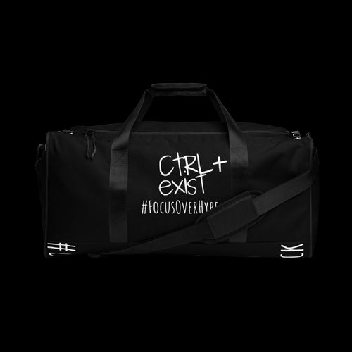 CTRL EXIST Black Duffle Bag cut & sew by CTRLexist, minimalist cinematic cyberpunk streetwear design