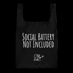 Social Battery Not Included Tote Bag  cut & sew by CTRLexist, minimalist cinematic cyberpunk streetwear design