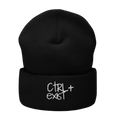 Black beanie with white 'CTRL+EXIST'  engraved logo  