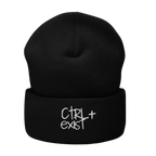 Black beanie with white 'CTRL+EXIST'  engraved logo  