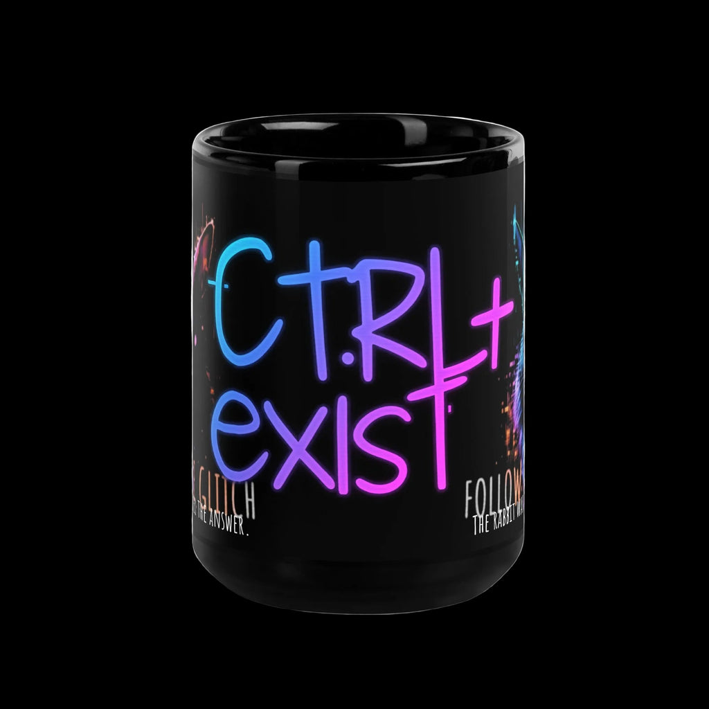 CTRL EXIST // Follow The Glitch – Black Glossy Mug (15 oz)LOUD version
