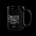 Omelette Du Fromage Black Mug  mug by CTRLexist, minimalist cinematic cyberpunk streetwear design