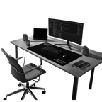 Modern office desk with computer setup on a black desk mat CTRlexist