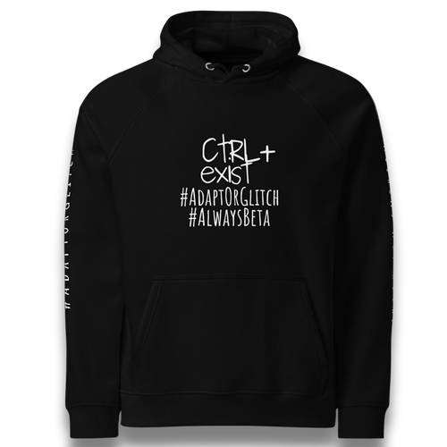 CTRL EXIST Existential Crisis Hoodie hoodie by CTRLexist, minimalist cinematic cyberpunk streetwear design