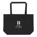 Black organic cotton tote bag with a white “Offline for a moment” graphic,