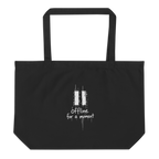 Black organic cotton tote bag with a white “Offline for a moment” graphic,