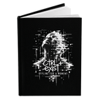 A black hardcover notebook or journal standing upright on a white background, featuring a white glitch-art graphic of a face and the text 'CTRL EXIST' and 'OFFLINE FOR A MOMENT' on the front cover.