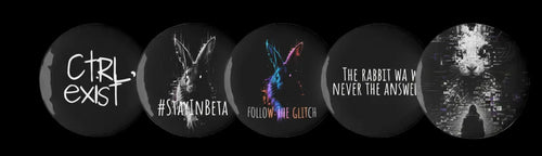 CTRLexist Pin Button Set — 5 Pack nan by CTRLexist, minimalist cinematic cyberpunk streetwear design