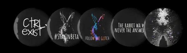 CTRLexist Pin Button Set — 5 Pack nan by CTRLexist, minimalist cinematic cyberpunk streetwear design