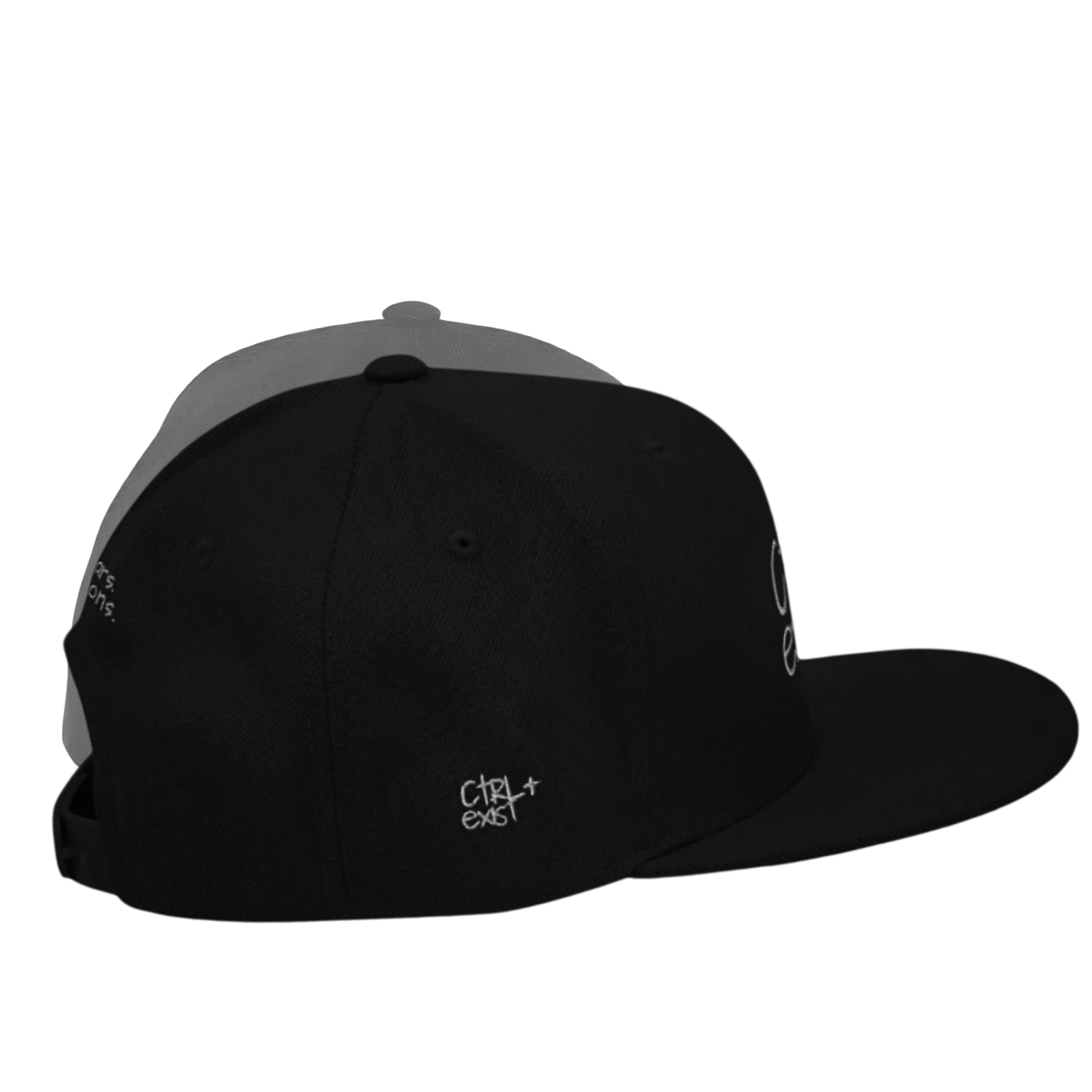 Black  cap with a logo ctrlexist on the back against a black background
