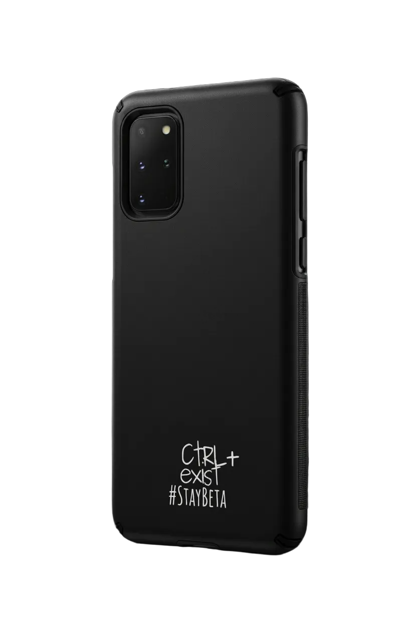 Stay In Beta Black Samsung Phone Case  phone case by CTRLexist, minimalist cinematic cyberpunk streetwear design