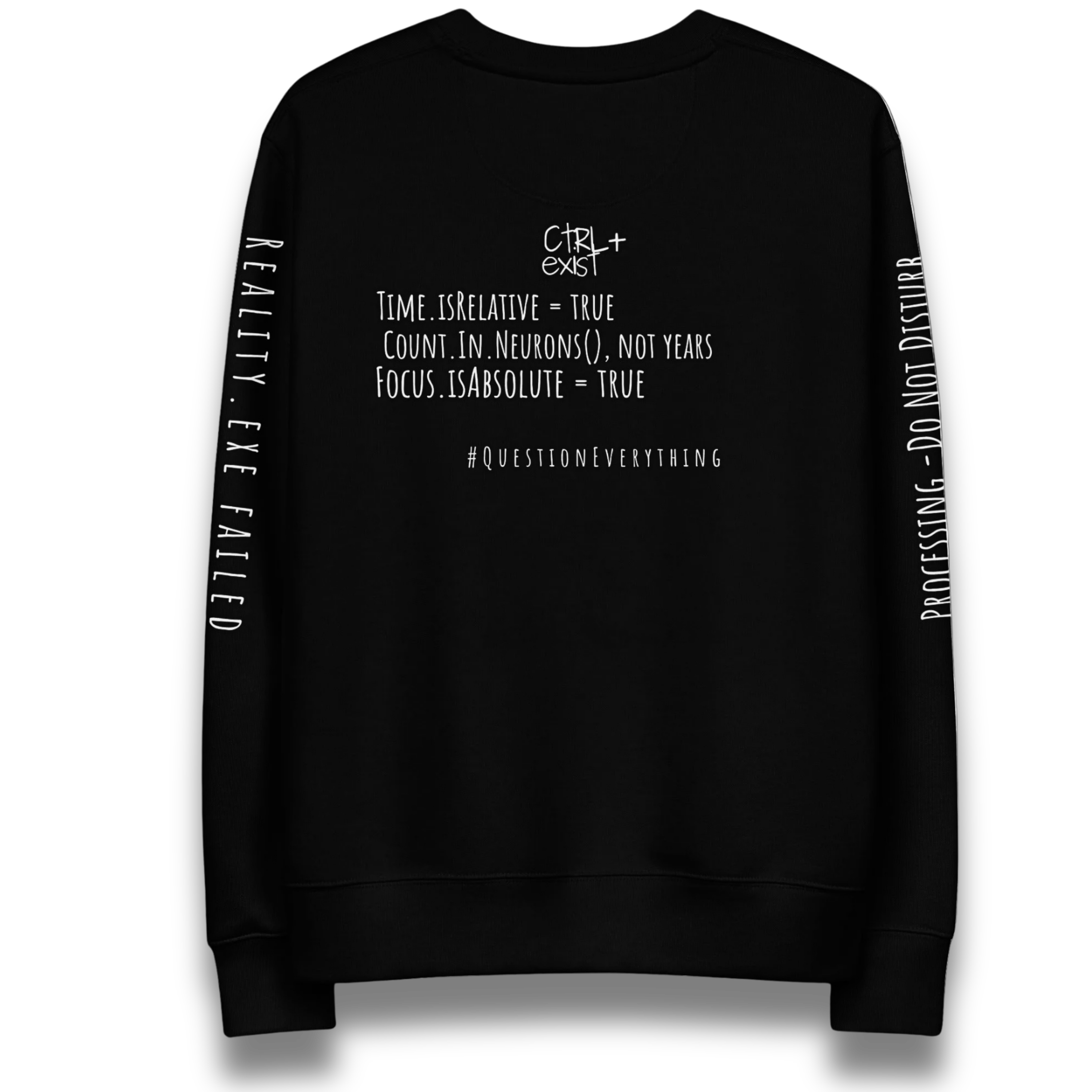 Black sweatshirt with white  text play by words mixed with logo by ctrlexist