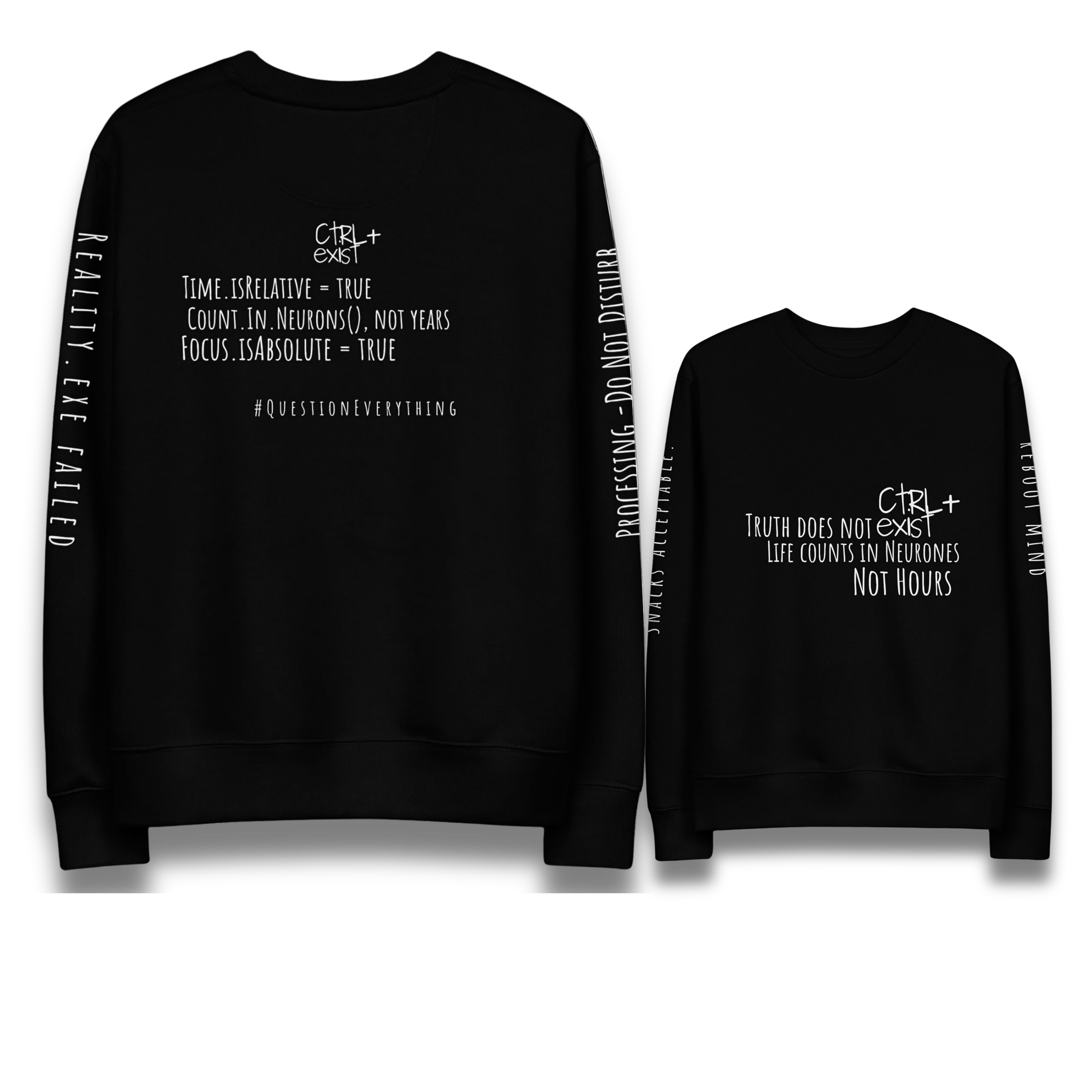 Black sweatshirt with white  text play by words mixed with logo by ctrlexist