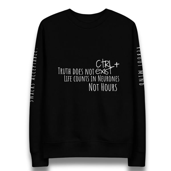 Black sweatshirt with white  text play by words mixed with logo by ctrlexist