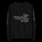 Truth Does Not Exist Minimalist Sweatshirt  sweatshirt by CTRLexist, minimalist cinematic cyberpunk streetwear design