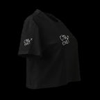 Black t-shirt with a gold skull design on a white background