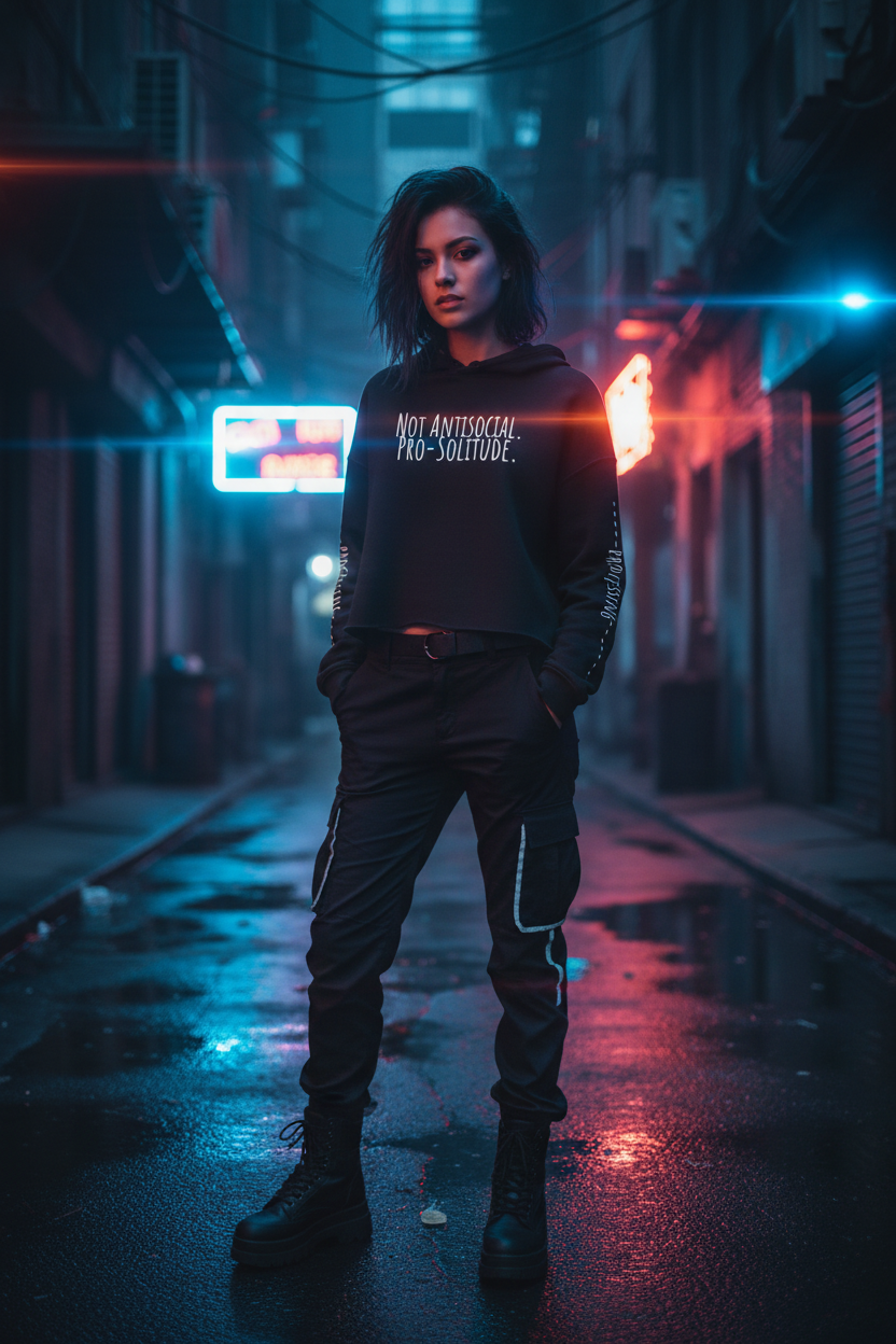 Not Antisocial Just Pro-Solitude Black Crop Hoodie | Introvert Dark Aesthetic Streetwear | CTRLexist