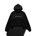 DO NOT PERCEIVE ME Crop Hoodie – Black Minimal Streetwear for Women