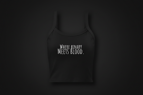 CTRLexist Micro-Rib Tank — Binary Meets Blood tank top by CTRLexist, minimalist cinematic cyberpunk streetwear design