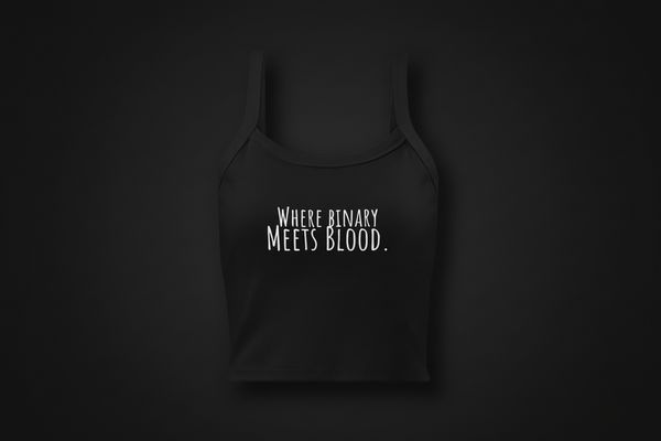 CTRLexist Micro-Rib Tank — Binary Meets Blood tank top by CTRLexist, minimalist cinematic cyberpunk streetwear design